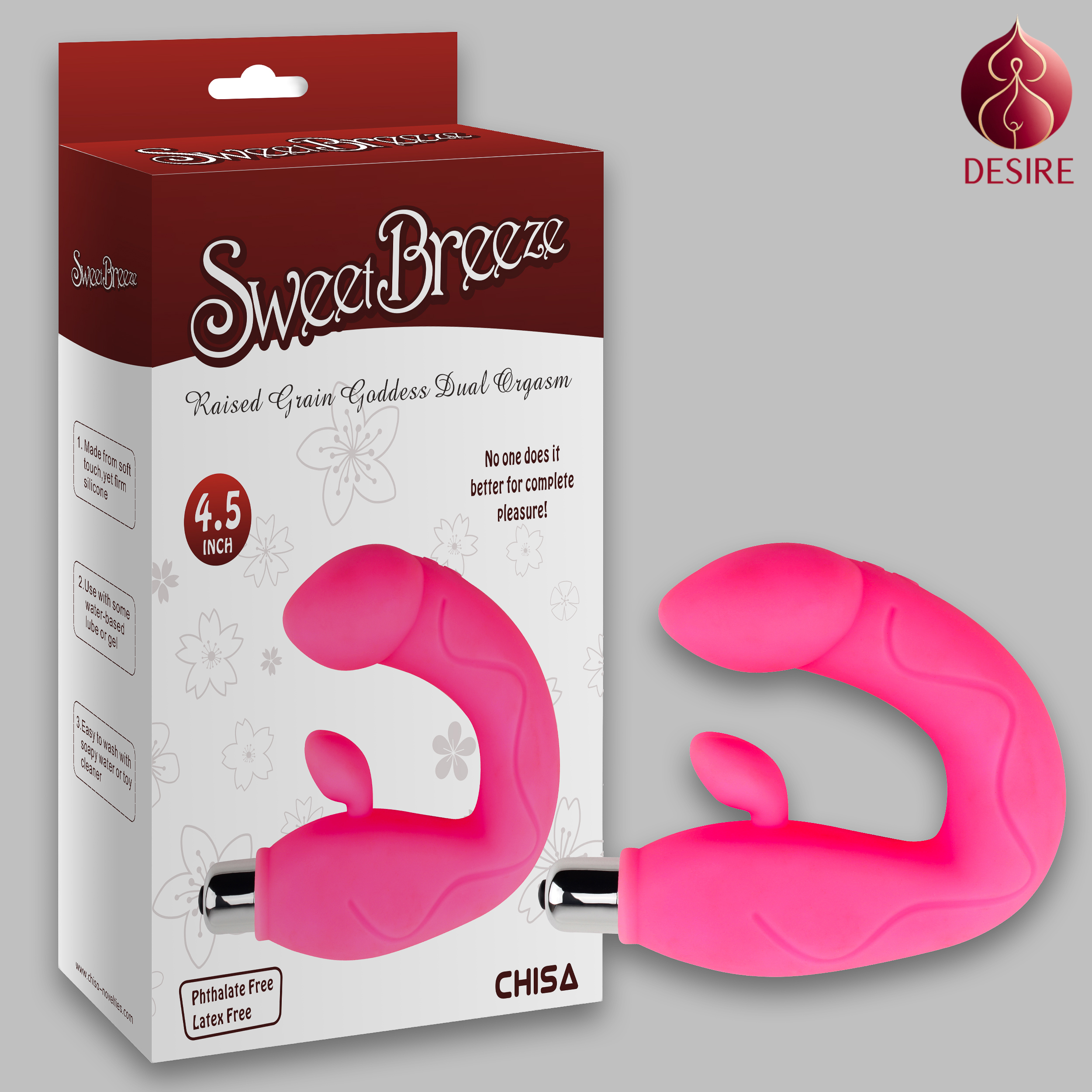 Sweet Breeze G-Spot and Clitoral Vibrator - Raised Grain Goddess Dual Orgasm - Pink