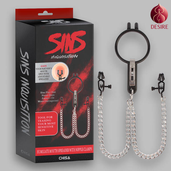 Sins Inquisition Humiliate Mouth Spreader with Nipple Clamp